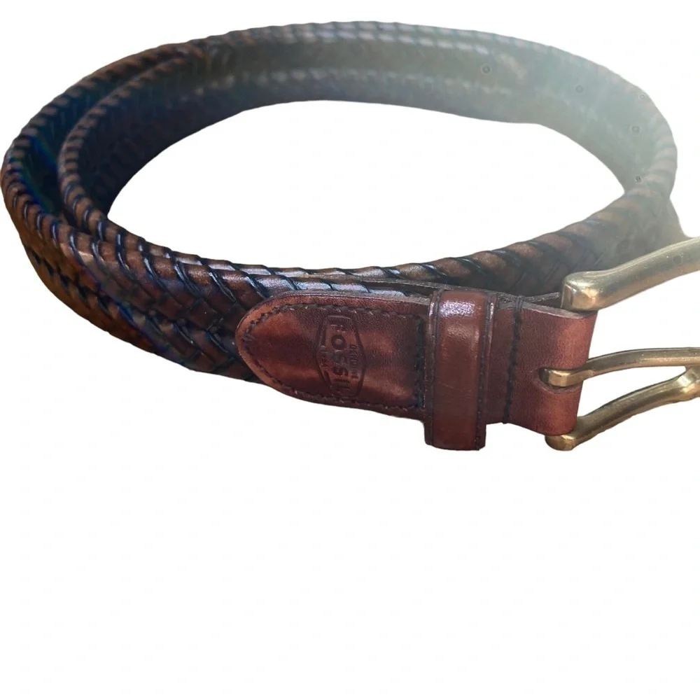 Fossil Men’s Brown Braided Belt Gold Buckle Size 36